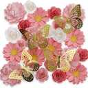 MotiMind 39 Pcs Graduation Cap Decorations Kit Including 25 Rose Heads Paper Flowers 12 3D Gold Butterfly Stickers 1 Self Adhesive Pearl 1 Rhinestones Stickers for DIY Graduation Cap(Pink)