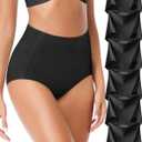 Seamless High Waisted Underwear Panties for Women No Show Ladies Panty Full Coverage Tagless Briefs 6 Pack (Black, M)