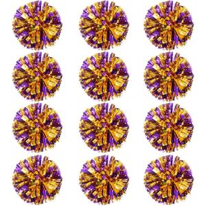 Vegove 12 Pcs Cheerleading Pom Poms Bulk, Plastic Metallic Foil Cheer Hand Flowers, Cheerlead Pompoms for Sports Team Ball Game, 12 Inch (Purple/Gold)