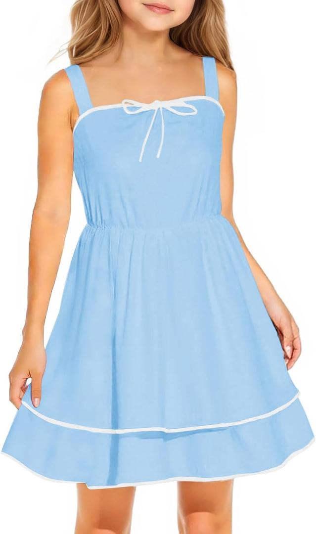 Haloumoning Girls Sleeveless Summer Dress Kids Cute Smocked Tiered Sundress 9-10 Years