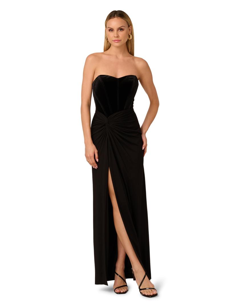 Adrianna Papell Evening Women's Velvet and Jersey Long Dress, Black, 6