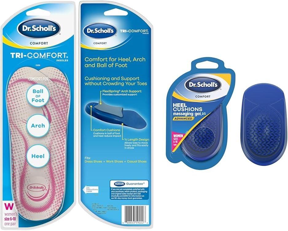 Dr. Scholl's Women's Insoles Size 6-11, 1 Pair & Heel Cushions for Women's Shoes Size 6-10, Shock Absorption
