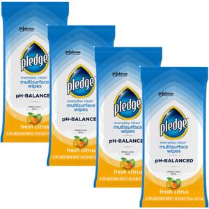 Pledge Multisurface Cleaning Wipes, pH Balanced, Fresh Citrus, 25 Count (Pack of 4, 100 Total Wipes)