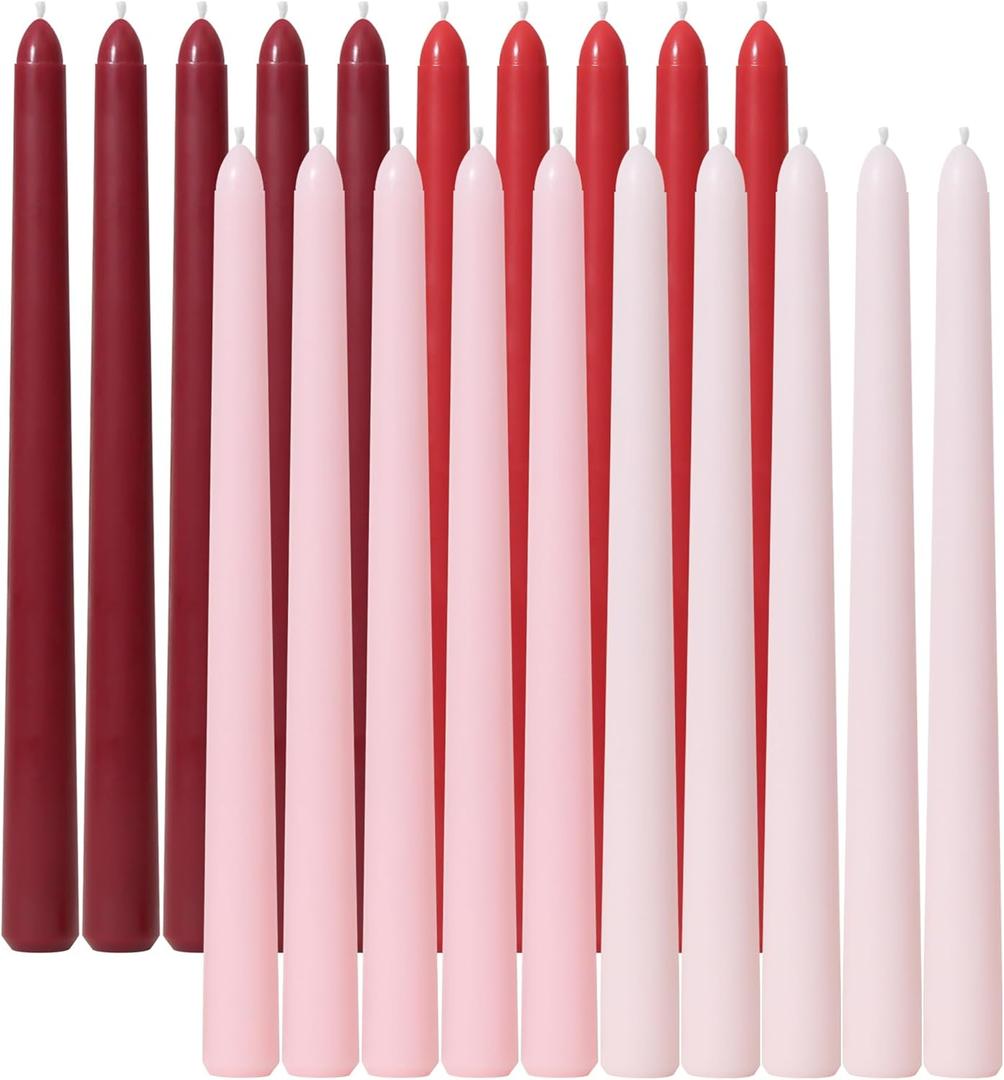 Viyffo 10 Inch Taper Candles-20 Pack Red, Unscented, SmokelessUp to 8 Hour Burn  Long Tall Tapered Candlesticks for Wedding, Dinner, Holiday, Party, Home Decor Natural Color Series