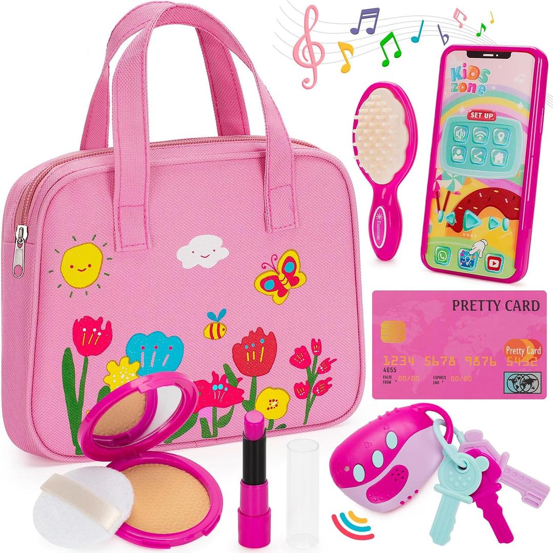 Officygnet Play Purse Toy for Girls 3+ Years Old, Toddler Purse Girl Toys with Pretend Makeup Kit, Pretend Princess Play Toy for Little Girl, Birthday for Toddler Girls Age 3+