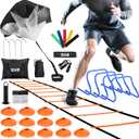 GHB Agility Ladder,Football Training Equipment Set,4 Agility Hurdles, 20 feet12 Rungs Speed Ladder,12 Disc Cones,Resistance Parachute, Jump Rope, 5 Resistance Bands (Orange)