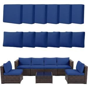 12pcs Outdoor Patio Cushion Covers Replacement, 25.6" Zippered Outdoor Cushion Covers Waterproof, UV Resistant & Washable Patio Furniture Cushion Covers Waterproof for Patio Sectional, Navy Blue