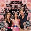 30th Birthday Decorations for Girls,51Pcs PRE-STRUNG Rose Gold Black Party Set-30 Years Old Crown and Sash,Banner Backdrop Balloons Candle Hanging Swirls Paper Fans,PRE-ASSEMBLED