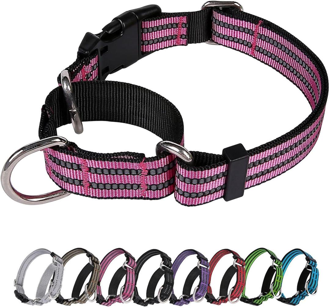 Martingale Dog Collar, Adjustable Nylon Reflective Collar with Buckle No Pull Dog Collar for Small Medium Large Dogs (Pink, M)