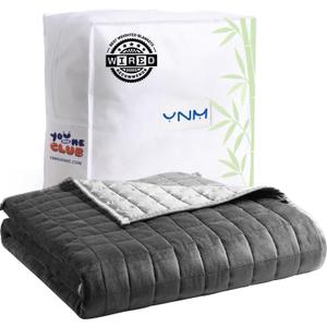 YnM Cooling Weighted Blanket for Adults, Cooling & Cozy Velvet Dual-Sided, 25lbs Heavy Bed Throw for Couple, Four Seasons Use (88x104 Inches, Queen or King Bed, Dark/Light Gre)
