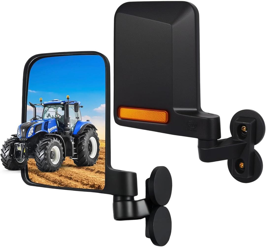 Tractor Mirror Magnetic, Strong Magnetic Mirrors for Forklifts, External Reflective Strips on Mirrors, No Installation Required, 1 Pair (Right and Left) Black