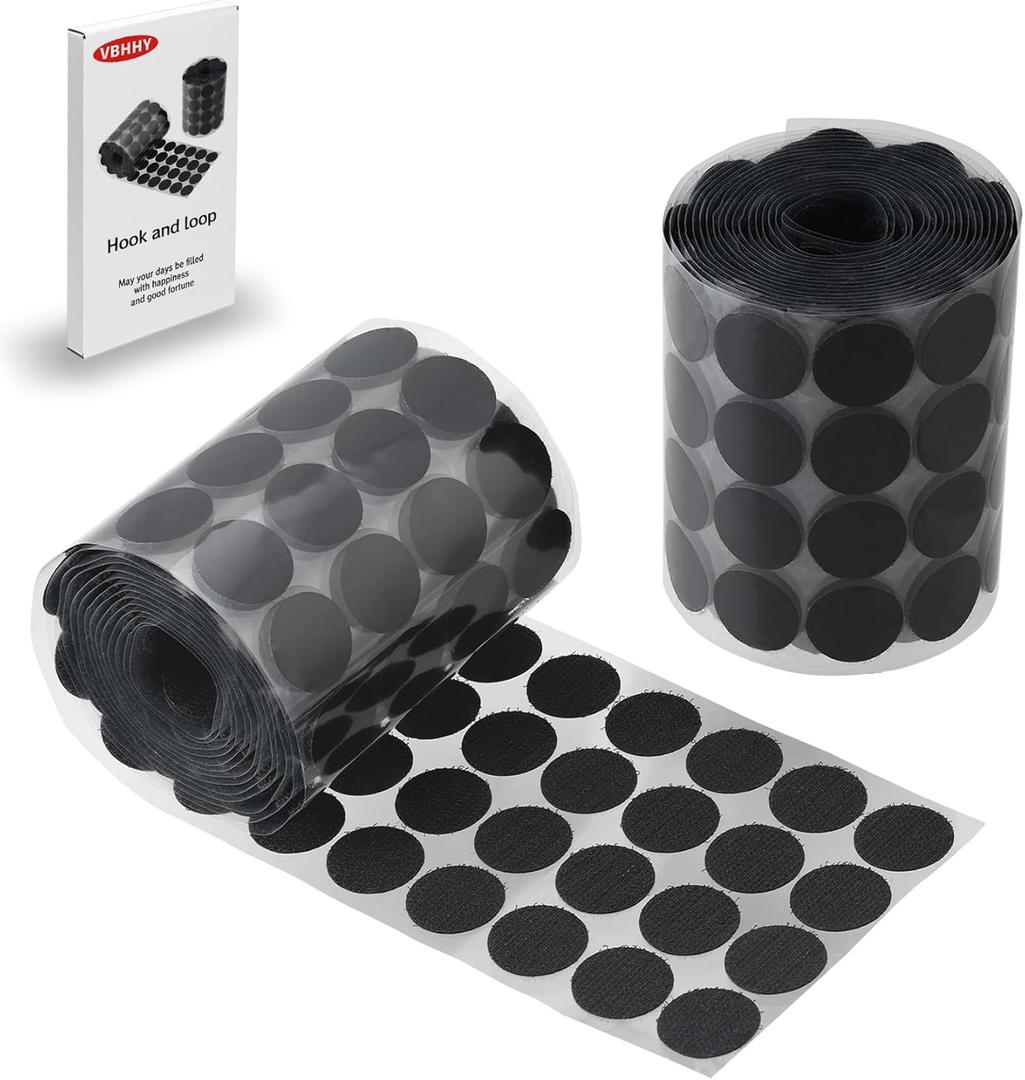 Self Adhesive Dots, 200Pcs(100 Pair Sets) 1 Inch Diameter Strong Self Adhesive Dots Nylon Sticky Back Coins Hook Loop Strips, Small Circle Dots Stickers Tapes, Black