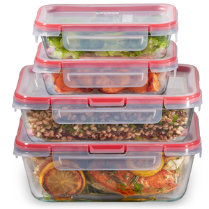 Pyrex Freshlock (4-Pack) Mixed Sized Glass Food Storage Containers Set, Airtight & Leakproof Plastic Locking Lids BPA-Free, Meal Prep Containers Set, Freezer Dishwasher Microwave Safe