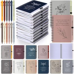 Kosiz 24 Pcs/12 Set Positive Affirmation Gifts Bulk for Women Men Gratitude Spiral Journals with Pens Motivational Notebooks Back to School Gifts for Students Employee Coworker Teacher Nurse (Simple)