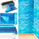 Oudain 1 Roll 1181 x 59 Inch Under The sea Tablecloth Ocean Wave Table Cover Plastic Ocean Backdrop Classroom Decor Blue Bulletin Board for Mermaid Pool Beach Birthday Party Decoration