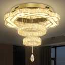 Flashing God Modern Crystal Chandeliers Dia 24" Gold Ceiling Chandelier Flush Mount Crystal Ceiling Light for Bedroom Living Room Dining Room Hallway LED Dimmable