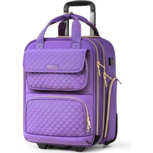 Underseat Carry On Luggage with Wheels, Airline Approved Personal Item Bag, 17-Inch Multi-functional Rolling Bag, Lightweight Overnight Suitcase for Women, Bussiness, Travel, Purple Underseat Carry On Luggage with Wheels, Airline Approved Personal Item Bag, 17-Inch Multi-functional Rolling Bag, Lightweight Overnight Suitcase for Women, Bussiness, Travel, Purple