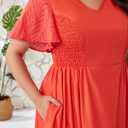 Plus Size Vacation Dresses for Women 2025 Summer Beach Dress Elegant Hollow Out Boho Dress with Pockets (Orange, XL)