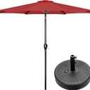 Simple Deluxe 9FT Outdoor Patio Umbrella Table Market Umbrella with Push Button Tilt and Crank and 50lbs Base Stand, for Garden, Lawn, Deck, Backyard, Pool, Red (Combo-9ft&20inch)