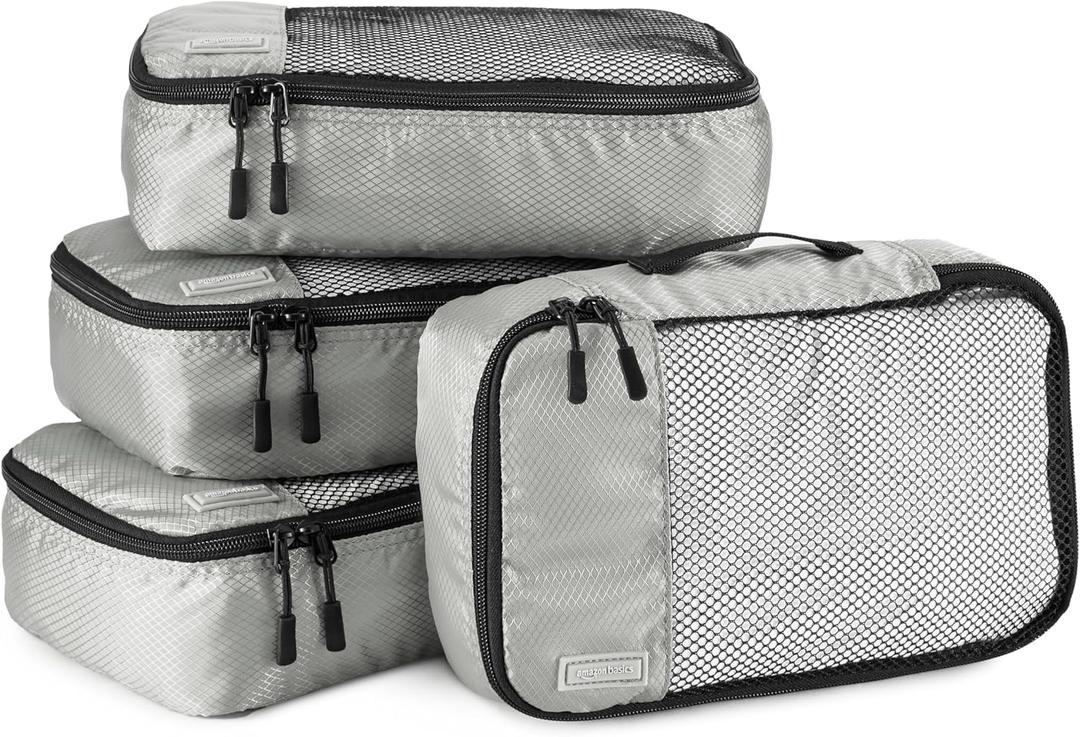 Amazon Basics Small Packing Cubes for Travel, Packing Organizers, 4-Piece-Set With Double Zipper Pulls and Mesh Top Panel, 100% Durable Polyester, Sky Blue, 11"L x 6.8"W x 3"H