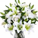 Hotop 20 Pcs Artificial Flowers Spring Velvet Realistic Roses and Latex Lilies Flowers Bouquet Decorations Arrangements for Home Table Centerpieces Wedding Decor(White)