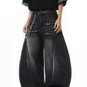 DFGIGT Baggy Barrel Jeans for Men Wide Leg Loose Fit Jeans Y2K Hip Hop Streetwear Denim Pants (Black, XXL)