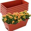 Window Box Planter, 7 Pack Plastic Vegetable Flower Planters Boxes 17 Inches Rectangular Flower Pots with Saucers for Indoor Outdoor Garden, Patio, Home Decor (Red)