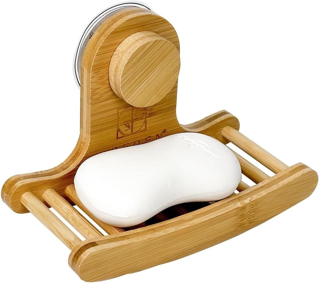 Wall Mounted Soap Dish Removable by Odeden, Bamboo Soap Holder with Arc-Shaped Designed for Shower, Bathroom, Tub, Kitchen, No More Soggy Soap, Sponge Holder Detachable for Clean
