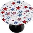 PJO Round Fitted Tablecloth Star Stripe Round Tablecloth with Elastic Edge 4th of July Circular Table Cover Waterproof Wipeable Table Cloth, Fits Tables up to 60 in Diameter