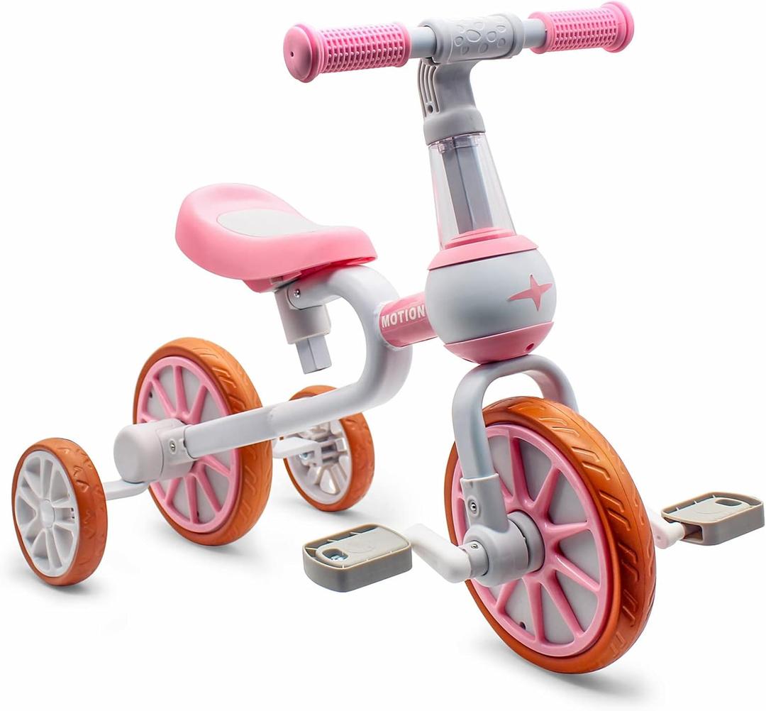 XIAPIA 3 in 1 Toddler Bike for 2-4 Year Old Girl Boy, Kids Tricycle with Adjustable Seat, Detachable Pedal and Training Wheels, Baby Balance Bike Trikes Riding Toys, Kids Christmas Birthday Gifts Pink | with Adjustable Seat, Detachable Pedal, Training Wheels, Trikes, Riding Toys