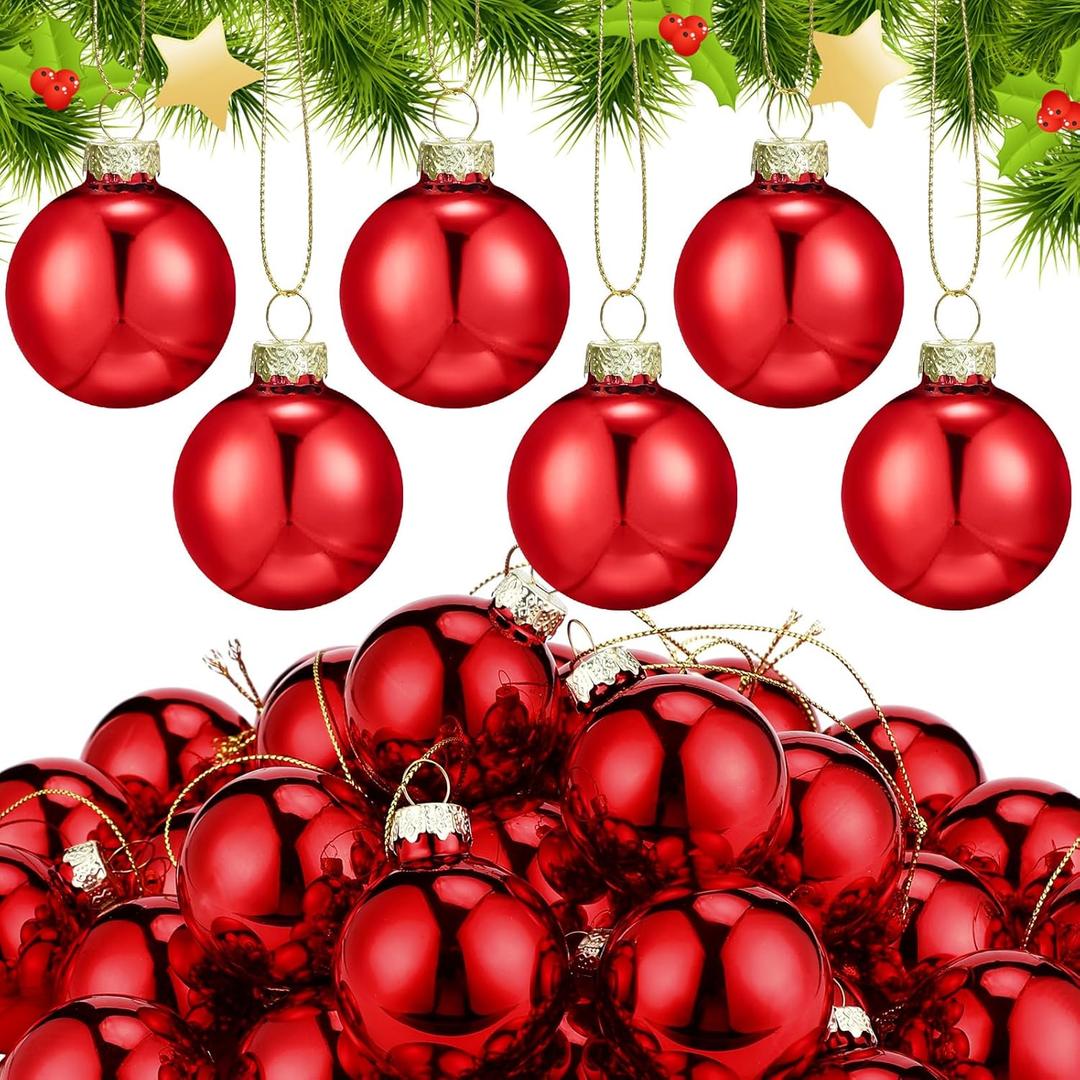 Sieral 36Pcs Christmas Glass Ball Ornaments 1.57'' Vintage Christmas Ball Ornaments Shiny Western Wedding Decorations Small Glass Ornament for Christmas Tree Holiday Decoration Winter Wedding (Red)