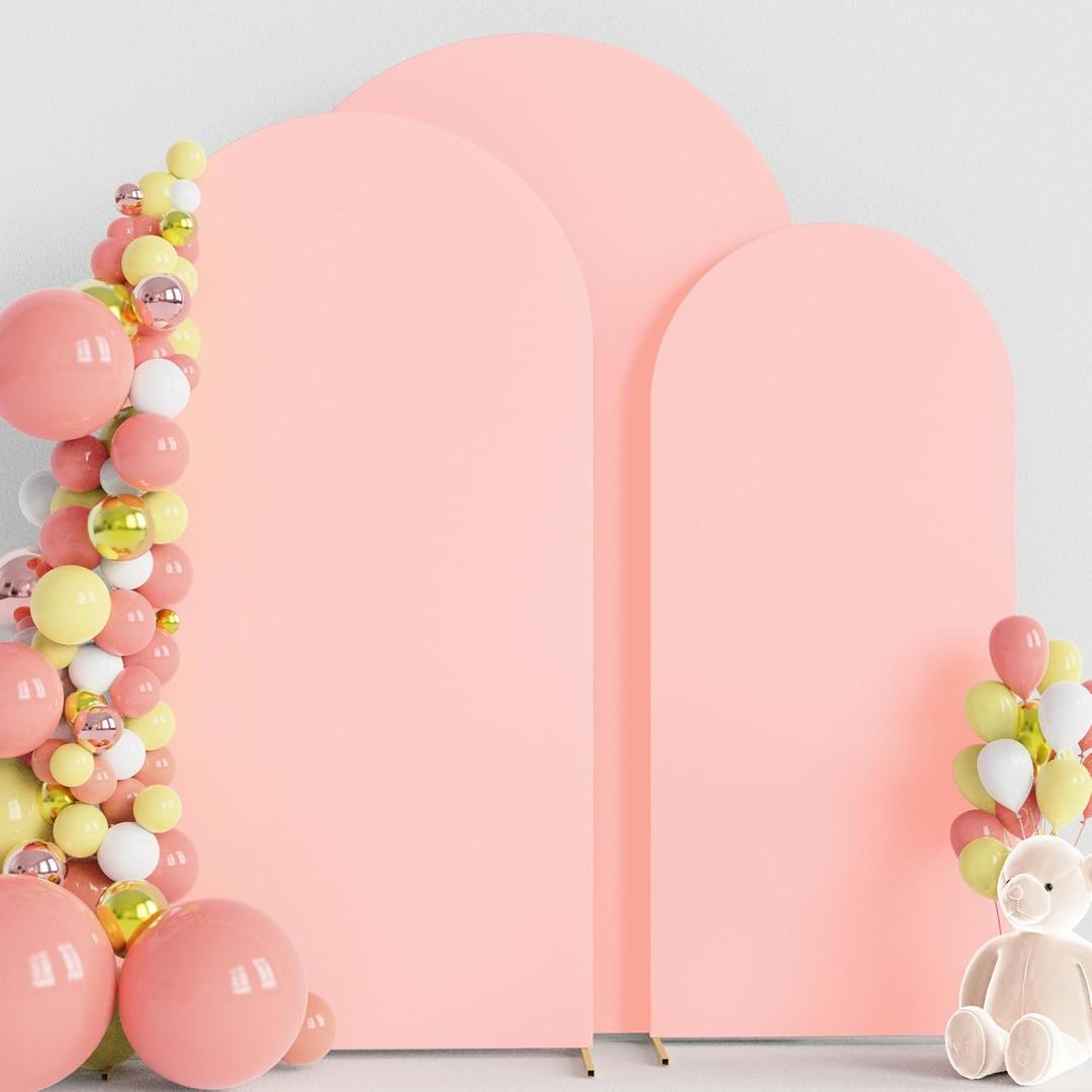 Wokceer Wedding Arch Backdrop Cover 7.2FT, 6.6FT, 6FT Set of 3 Spandex Fitted Blushing Pink Arch Covers for Round Top Chiara Arch Backdrop Stands Cover for Birthday Party Ceremony Decor