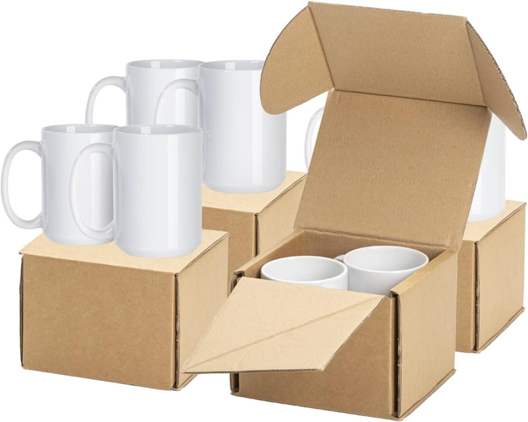 PYD Life 8 Pack 15 OZ Sublimation Ceramic Mugs Blanks Coffee Mugs White Photo Cups Bulk for Cricut Mug Press Print