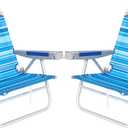 SUNNYFEEL Extra Wide 28" Low Beach Chair 2 Pack 5 Position Lay Flat, XL Oversized Portable Folding Camping Chairs with Cup Holder for Outdoor/Trip, Foldable Backpack Beach Chair for Adults, X-Large