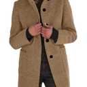 CHARTOU Women Winter Long Pea Coat Wool Blend Stand Collar Single Breast Thicken Blazer Jacket (X-Large, Camel)