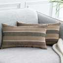 2 Pieces Decorative Classic Retro Stripe Throw Pillow Cover Soft Faux Linen Modern Farmhouse Lumbar Cushion Case for Sofa Bedroom Car 12 x 20 Inch Black Brown Mixed