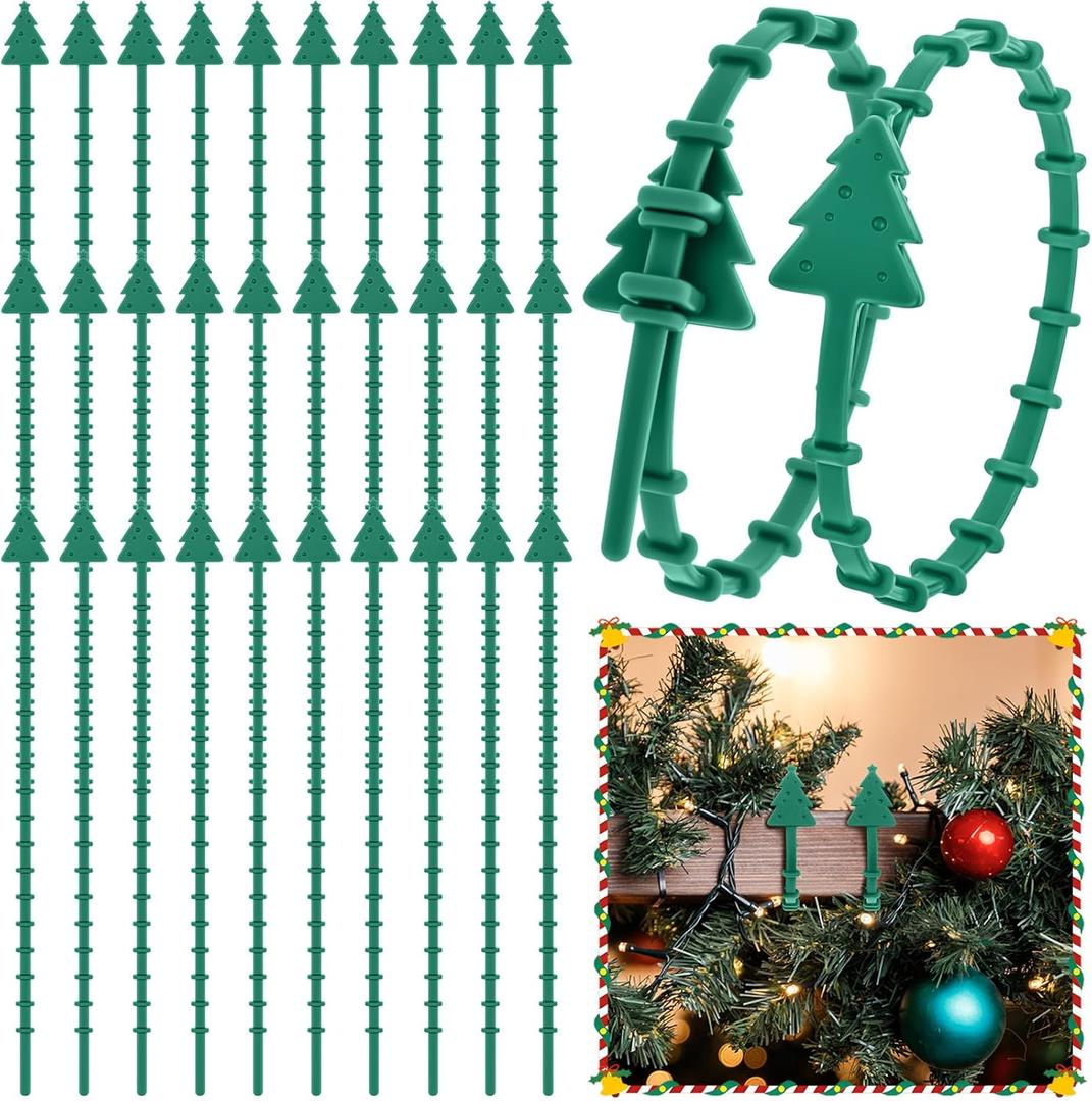 Zhengmy 30 Pcs Christmas Silicone Garland Ties for Banister 12" Stretchable to 24" Reusable Holiday Flexible Garland Hanger Ties for Christmas Banister Railing Stairs Craft Wrapping Lamp Posts Decor