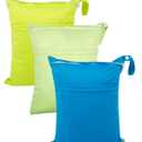 babygoal Wet Dry Bags 3 Pack for Baby Cloth Diapers, Washable Travel Bags, Beach, Pool, Gym Bag for Swimsuits & Wet Clothes with 2 Pockets 3LN10 (Green and Blue)
