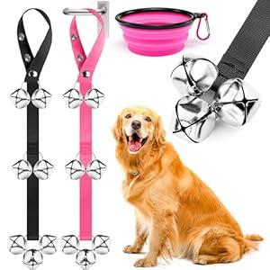 JODGERUN 2 Pcs Dog Doorbells + 1 Bowl Set - 7 Extra Large Loud Training Bells with Adjustable Ropes for Puppy Potty Training, Indoor/ Outdoor Housebreaking System for Small Medium Large Dogs