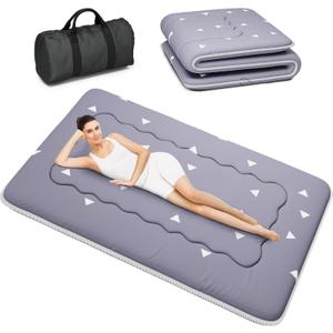 Kiseely Japanese Futon Mattress, Foldable Tatami Mat Portable Dormitory Sleeping Pad with Bag & Strap, Floor Thicken Sleeping Roll up Camping Mattress (Grey WS1, 60"X80")
