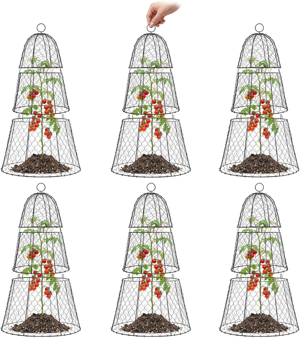 SPECILITE Garden Cloches for Plants with 3 Split Design, Rustproof Chicken Wire Cloches, Plant Protectors from Animals, Sturdy Plant Cage with Ground Stake for Garden, Farm, 14"14"20", 6 Pack