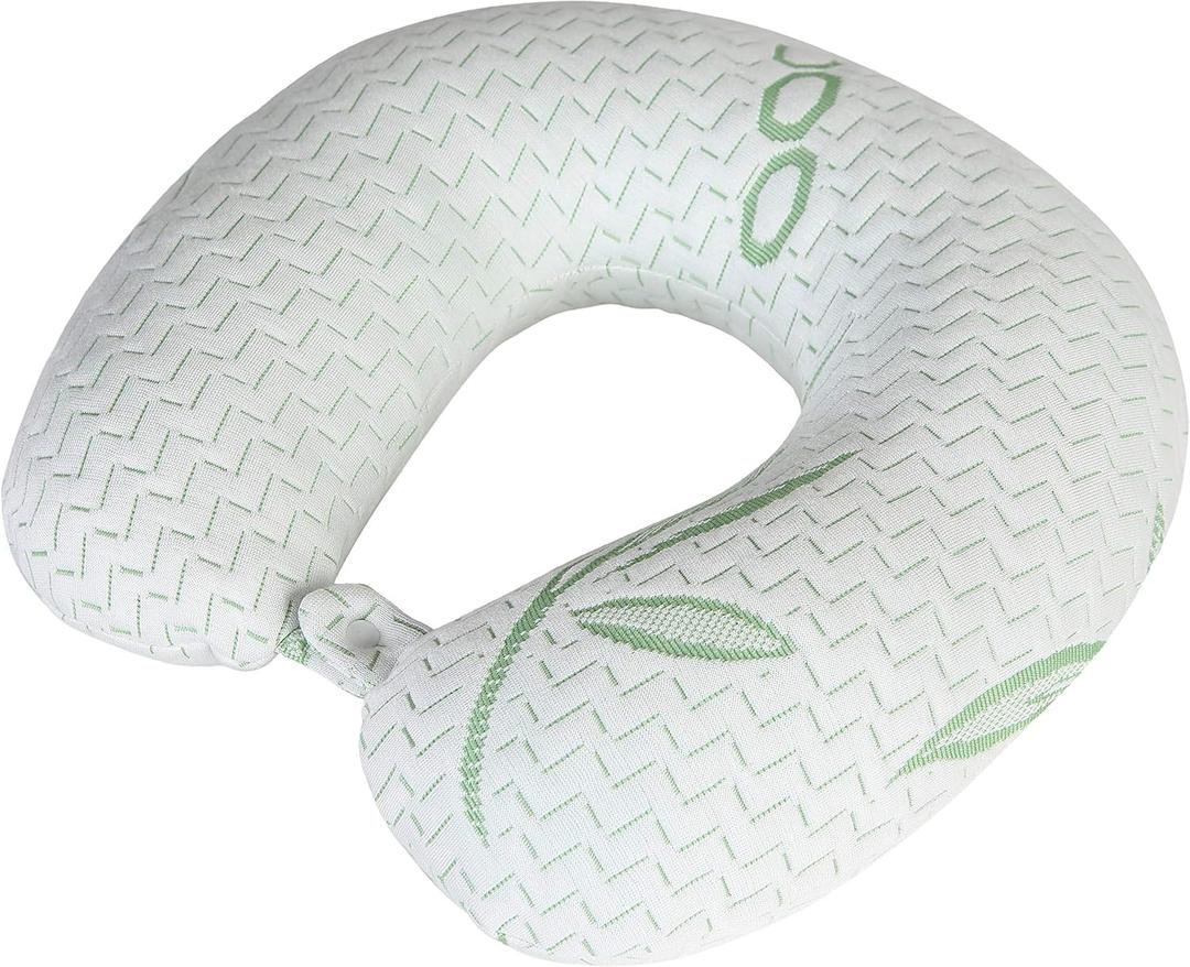 Rayon Derived from Bamboo Travel Pillow for Head Support - Shredded Memory Foam Neck Travel Pillow for Cars, Planes, Ergonomically Designed, Machine Washable Cover (1 Pack)
