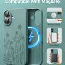Liquid Silicone Case for iPhone 17 Compatible with MagSafe, Fall Engraved Floral Design Shock Proof Heavy-Duty Protection Hard Phone Case for Women Girls, Midnight Green