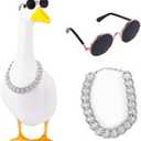 Cool Goose Costume Goose Sunglasses Gold Chain Collar Costume Funny Goose Decor Accessories for Lawn Outdoor Garden Yard Patio Statue (Sparkle Silver)