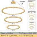Modern Crystal Chandelier Dimmable LED Ceiling Light Fixture Luxury 3 Ring Stainless Steel Pendant Light for Living Room Dining Room Foyer Gold, 3-Ring 40"