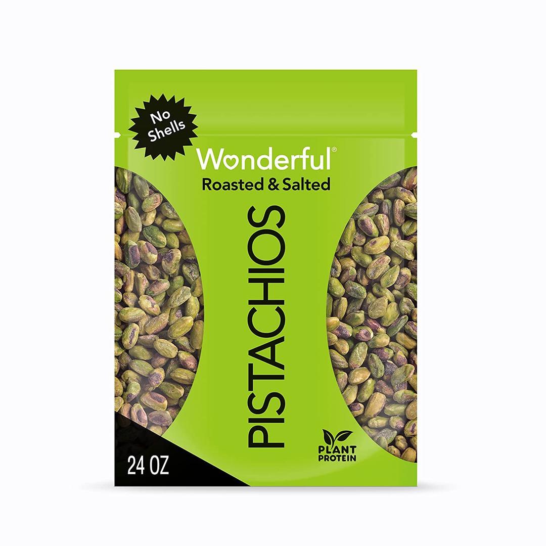 Wonderful Pistachios No Shells, Roasted & Salted Nuts, 24 Ounce Resealable Bag, Protein Snacks, Gluten Free, Healthy Snack, BB 13 AUG 2026