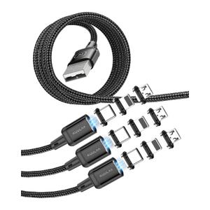KUULAA 3 Pack Magnetic Charging Cable USB C,3A Fast Charging/Data Transmission with 3 in 1 Charging Tips Nylon-Braided Phone Compatible for iProduct /Type C/Micro Device Black(3.3ft/6.6ft/6.6ft)