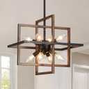 Geometric Pendant Light Farmhouse Chandelier for Dining Room 8 Lights Modern Rustic Ceiling Light Fixture for Kitchen Island Living Room Bedroom Hallway (14.96"-Geometric-Wood Grain Finish)