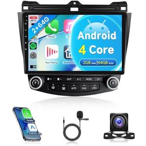 2G+64G Car Radio for Honda Accord 2003-2007, Rimoody Android 13 Car Stereo with Carplay Android Auto 10.1'' Touchscreen GPS WiFi Mirror Link Bluetooth FM/RDS HiFi SWC Backup Camera Microphone