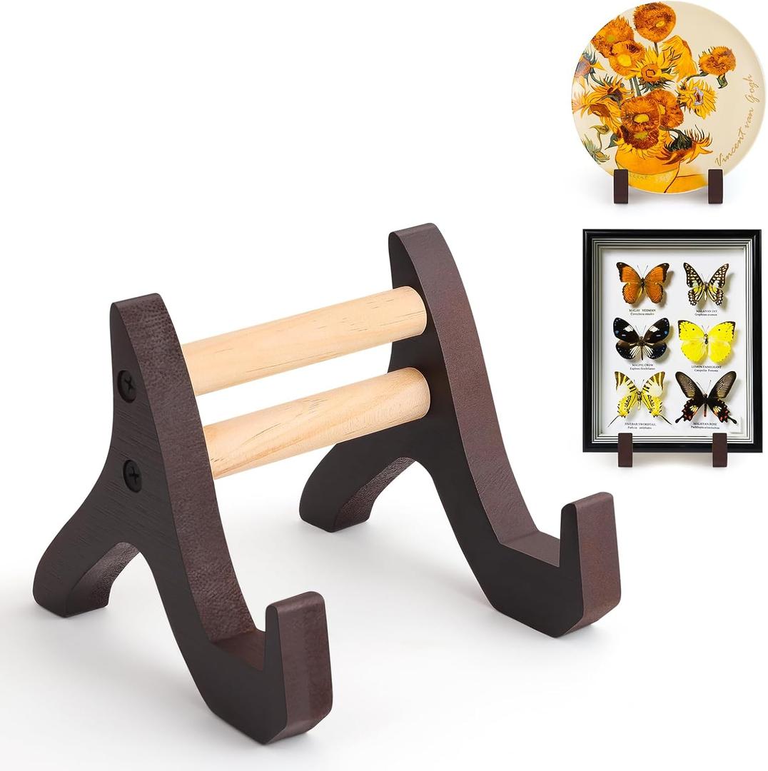 Wood Plate Stand for Display, Picture Frame Easels Stand Holder for Table Top, Display Holder for Photo Plate Artwork (Small)